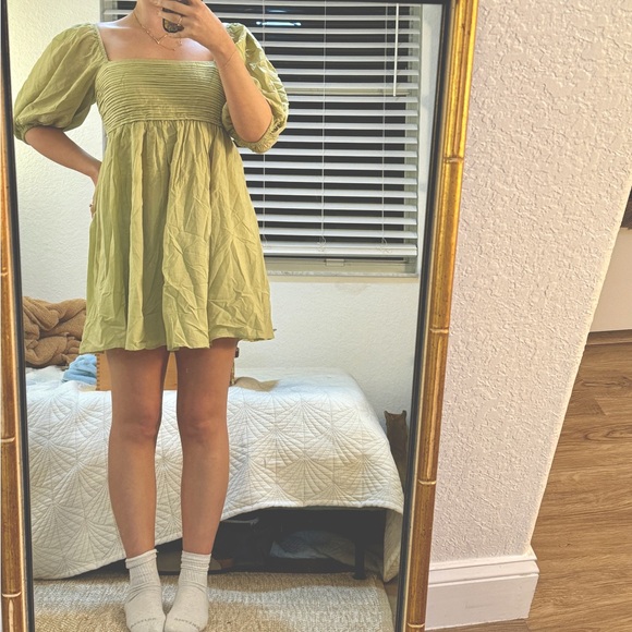 Abercrombie & Fitch Green Puff Sleeve Mini Babydoll Dress- Size Small - Picture 3 of 10